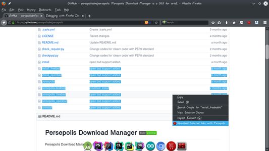 Download all links in selected text via Persepolis download manager