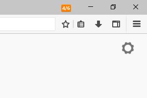 Clear icon, orange badge, badge showing count of both current window tabs and total tabs
