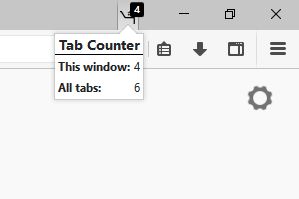 Addon icon, black badge, badge showing count of current window tabs