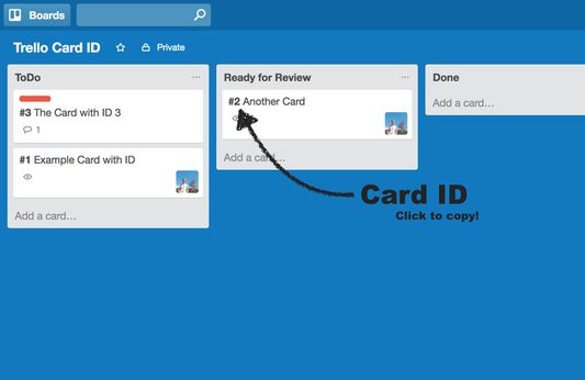 Example of card IDs. You can click on the ID to copy it into the clipboard.