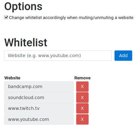 Change options and edit the whitelist on the preferences page