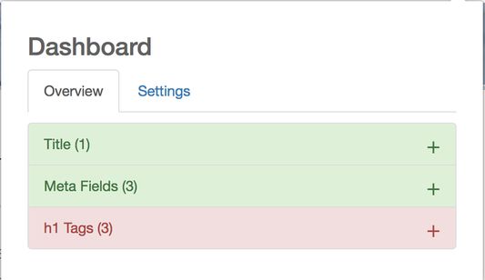 This is the dashboard that is shown when the plugin icon is clicked on a given page.