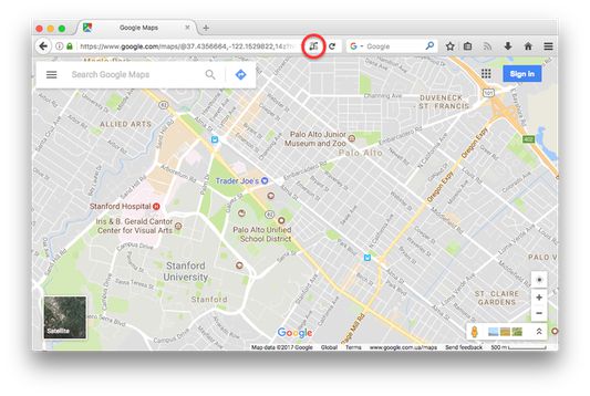 Місцезнаходження в Google Maps. Кнопку в адресному рядку виділено.
