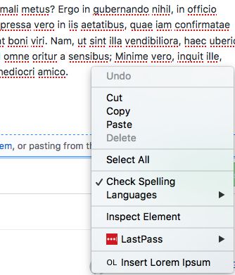 Add Loreim Ipsum using context menu