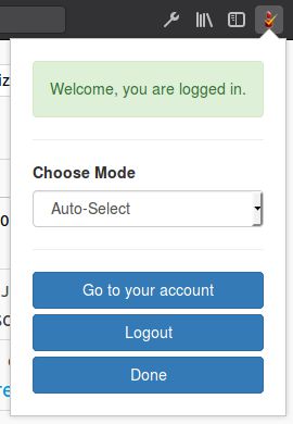 A popup dialog where user can log in and choose proxy.