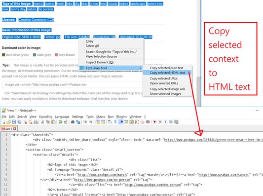 Copy selected context as HTML text.