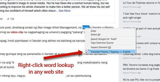 Right-click word lookup in any web site.