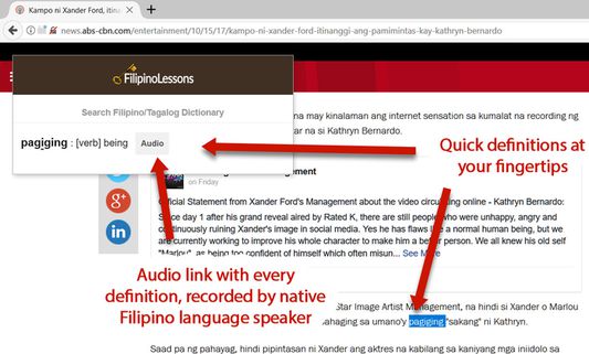 Quick definitions at your fingertips. Audio link with every definition, recorded by a native Filipino language speaker.