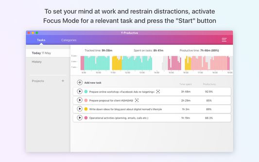 Receive a real-time feedback about your productivity while working on Web with Y-Productive app and this browser extension