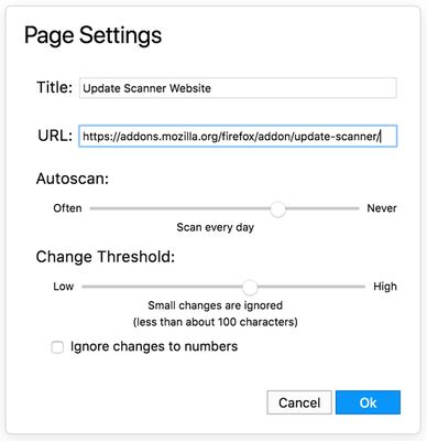 Settings for a website