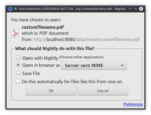 "Open in Browser" dialog for Firefox 57 and later.