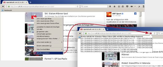 How to use the SRF.ch plugin. Right-click on the video, choose "Extract SRF URLs", wait for the icon to appear in the address bar