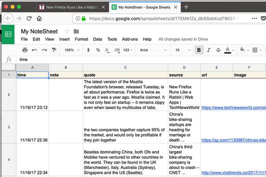 All bookmarks and curations are synced on your own Google Sheet.