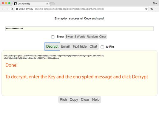Click Encrypt, and it's done.

To decrypt, the recipient must type in the same Key, and the encrypted message, then click Decrypt.
