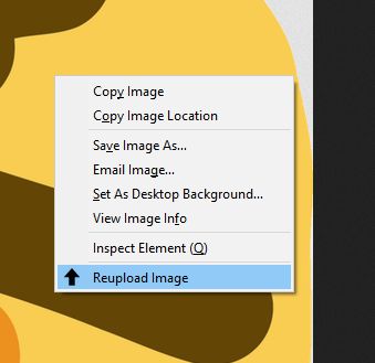 Context menu option for reuploading an image.