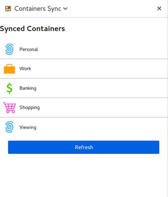 View the list of synced containers in the sidebar. A refresh button is added which refreshes the page.