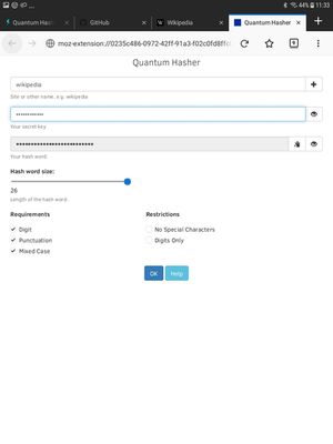 Quantum Hasher working in Firefox for Android.