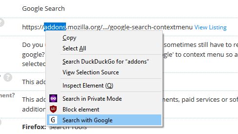 Search option in context menu