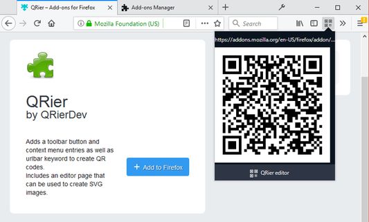 Button creates QR-code for current page