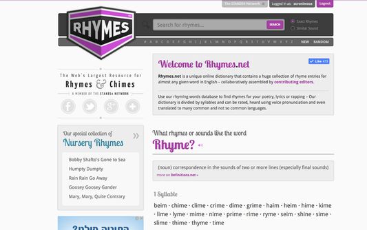 The Rhymes.net website
