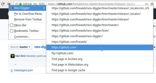 The URL navigation / tool menu