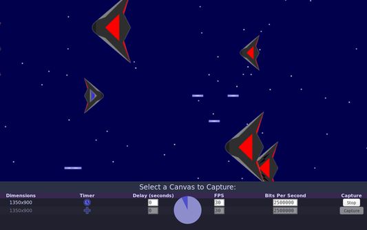 The Canvas Capture interface shown recording a game rendered to a canvas.