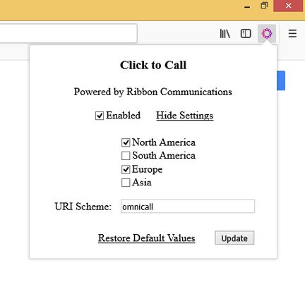 UI of the Click to Call extension