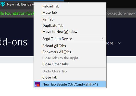 Access context menu by right-clicking on a tab or anywhere on a webpage.