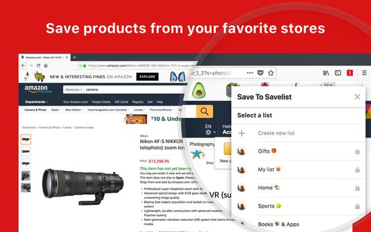 Save products from your favorite stores.