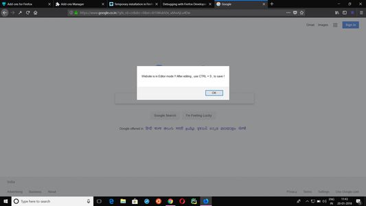 Web-editor started Alert (Windows)