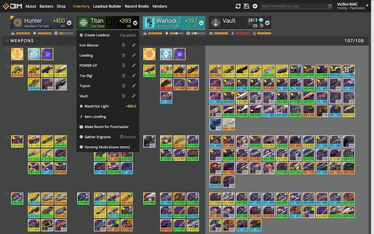 Manage your items with custom loadouts