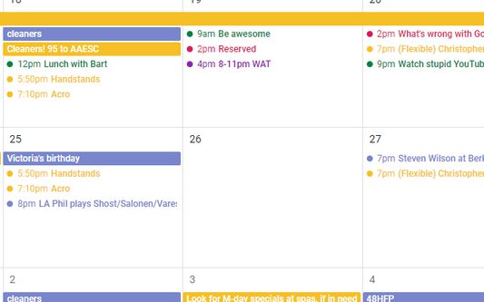 Colorized calendar events.