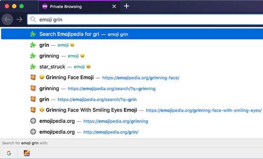 Searching for the grin emoji