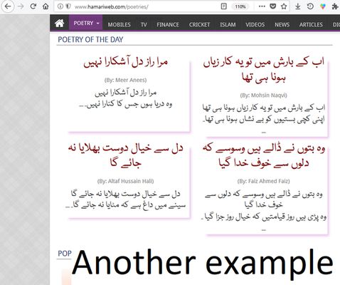 Changing Font & Size from the Provided Menu in the Menu Bar of the Browser,
The Urdu, Arabic, Farsi, Persian Text Changed its Font & Size