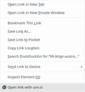 Context menu when left-clicking on links.