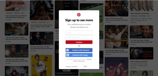 Without login you can face this type of login option when open any pinterest page.