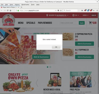 When you visit the Papa John's website to order pizza, get nudged to eat salad instead.