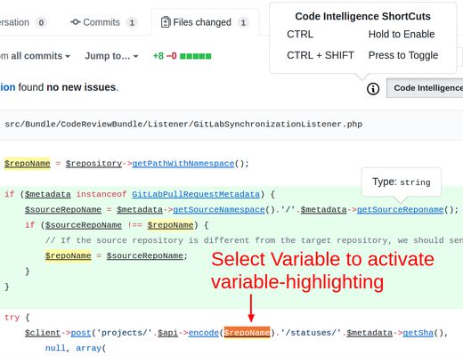 Example of Variable Highlighting from Code Intelligence