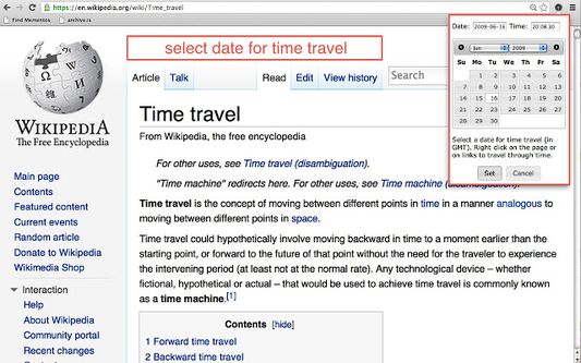 Select date for time travel.