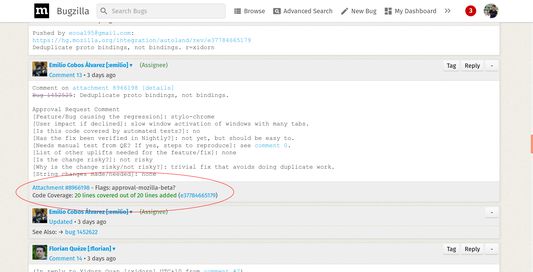 Code coverage under approval request comment on Bugzilla