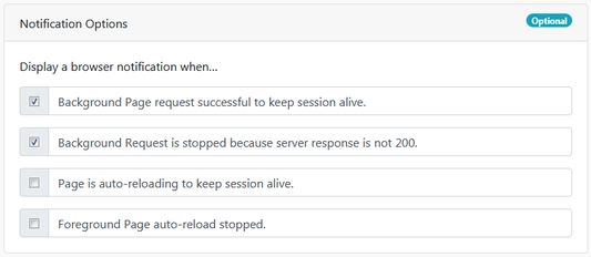 Session Alive Notification settings