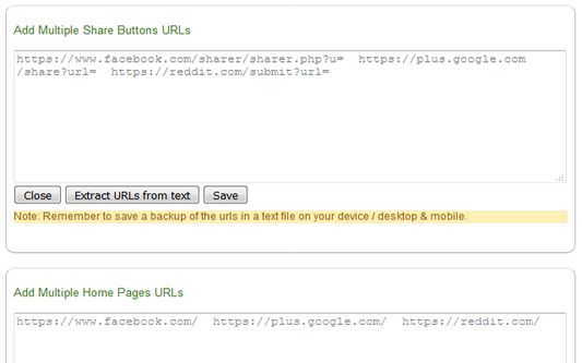 Save Multiple Share Buttons URLs, Home Pages URLs