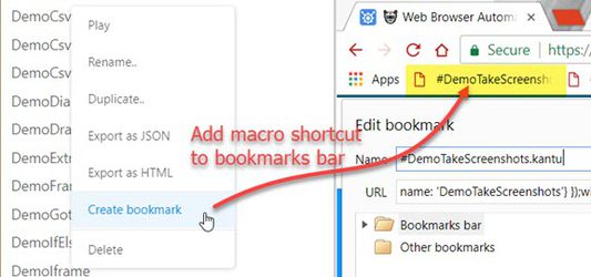 Bookmarklets: Macros and test suites can be run from a bookmark, e. g. from bookmarks bar.