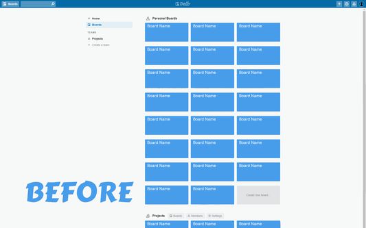 Layout of Trello before the add on is installed