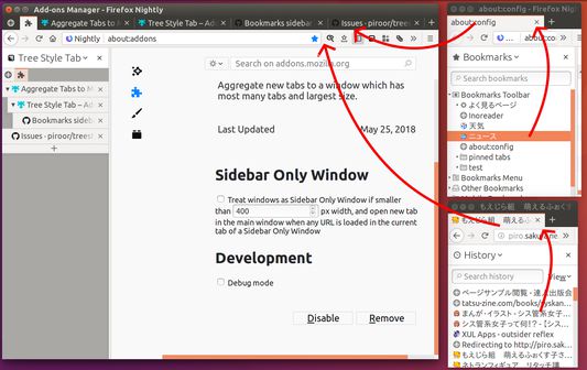 "Sidebar Only Window" mode: URLs loaded in the current tab in small windows are opened new tabs in the main window automatically.