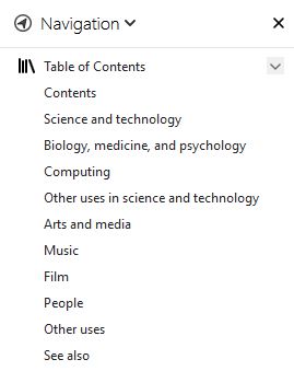 On regular websites, it display their table of contents