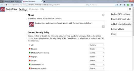 There, you decide which resources are enabled, restricted or blocked by CSP.