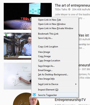 Right-click a video to save it to Tagpacker