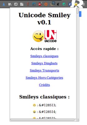 Aperçu de l'extension Unicode Smiley v0.1.
