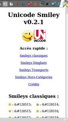 Aperçu de l'extension Unicode Smiley v0.2.1.
